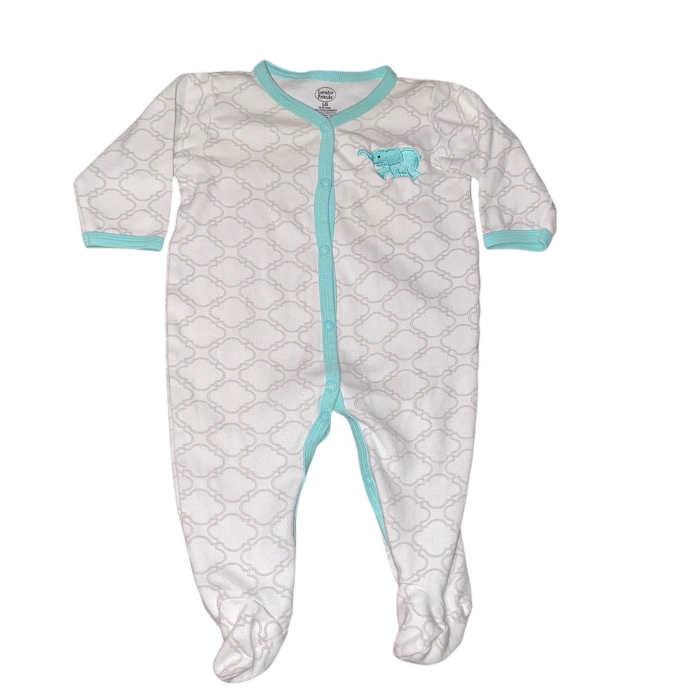 Luvable Friends White Elephant Onesie Long Sleeve One-Piece Unisex Size LG 6-9